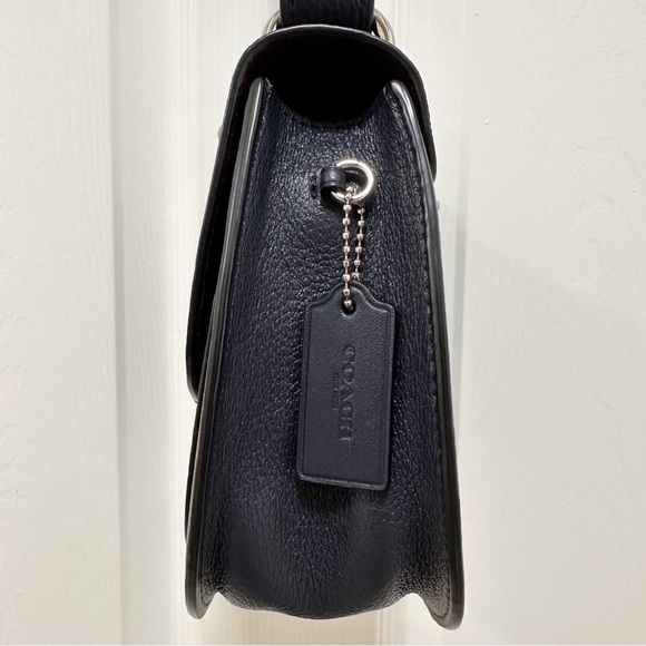 Coach Remi Saddle Bag Midnight Pebble Leather Daisy Appliqué - Picture 7 of 16